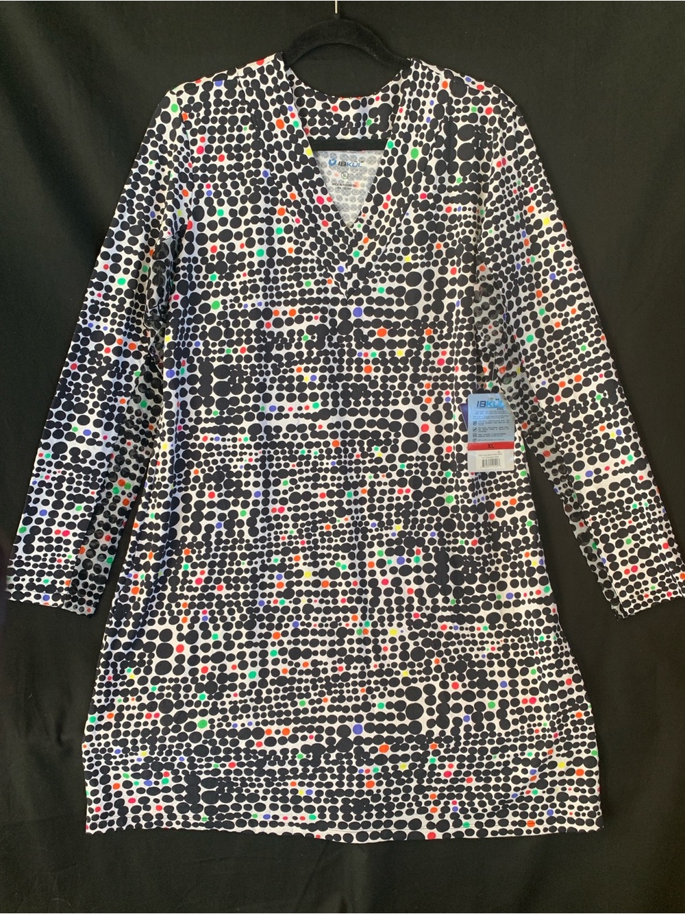 IBKUL Polka Dot V-Neck Dress w/Black, White & Colorful Dots - NWT -XL